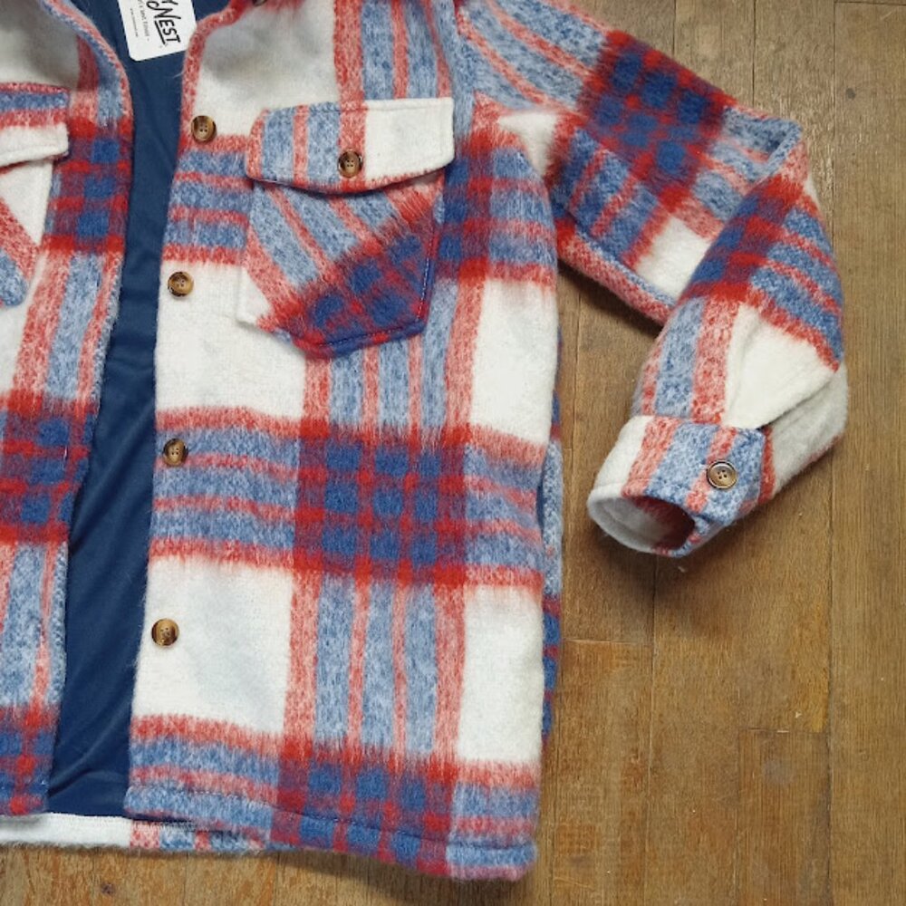Small button down wool blend plaid shacket front … - image 13